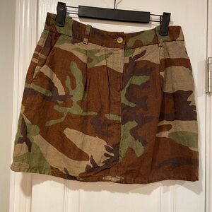 Michael Kors 100% Linen Camo Mini Skirt Y2K Zip Unlined Pleated Front Size 4